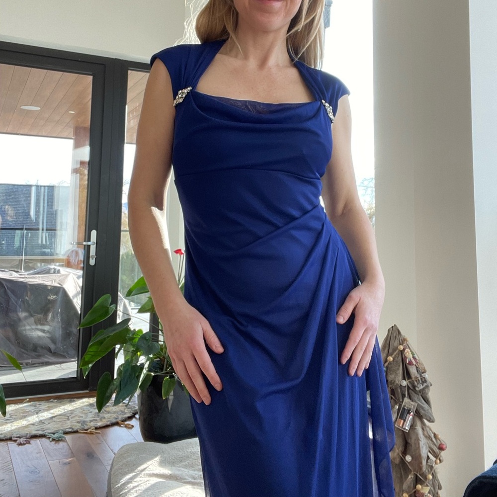 Xscape Royal Blue Asymmetrical Evening Dress